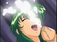 Green Haired Anime Freak Screams In Ecstasy As Her Firm Tits Are Covered In Cum